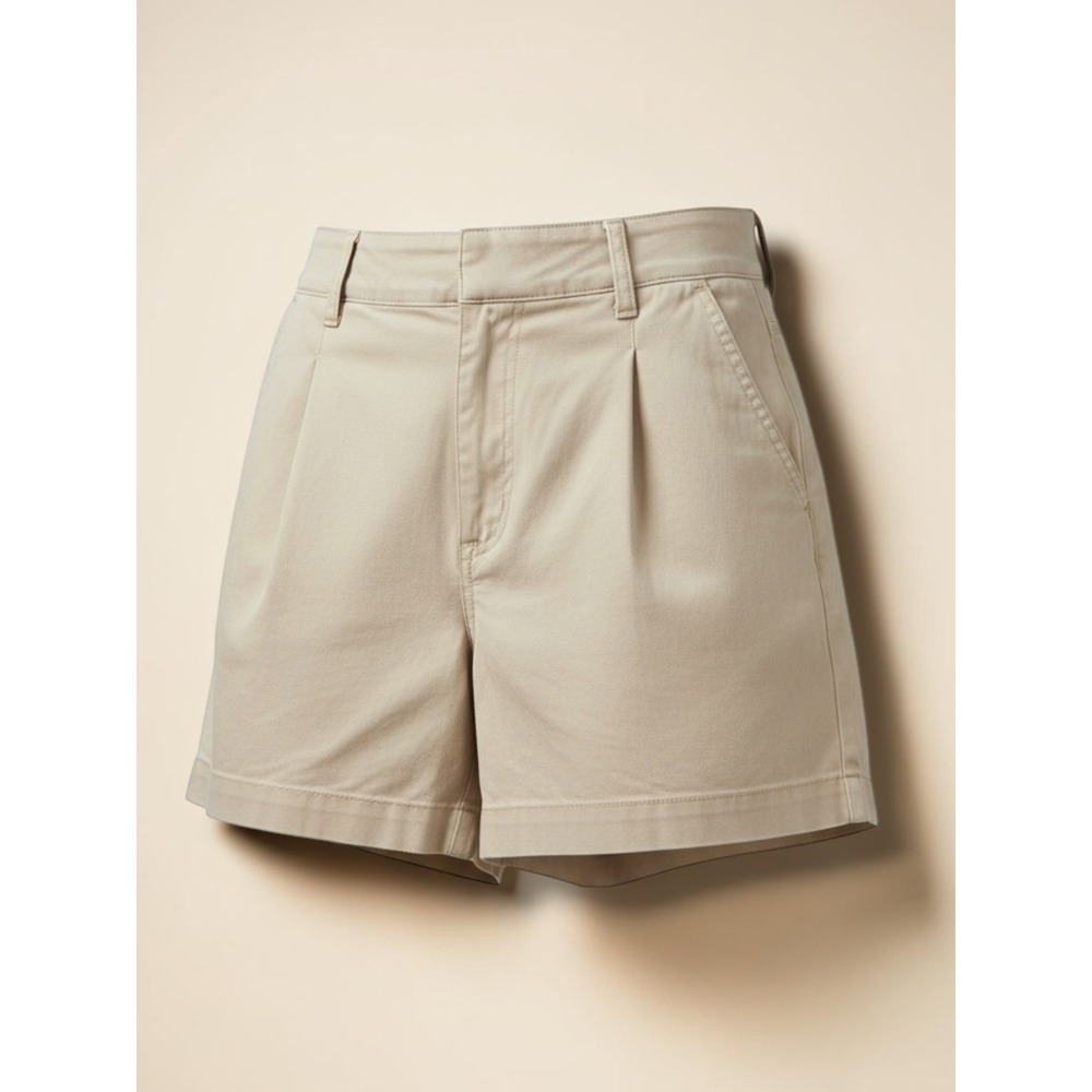 Easel Pleated Cotton Twill High Waisted Shorts Cream EB40936 L